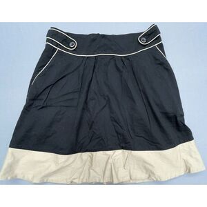 H&M Skirt 8 Black Beige Cotton Short Flare Pockets Lined Career Casual Party Fun